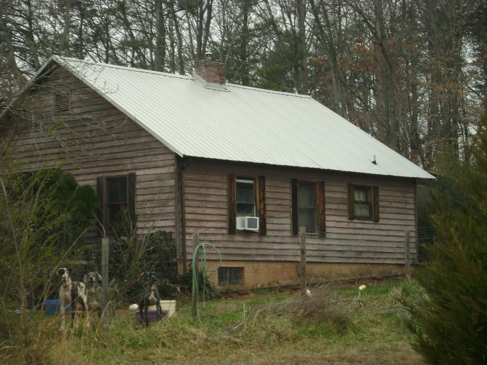 White metal roof on an old wood sided farmhouse, from a Metal Roof Installation job in Creekside